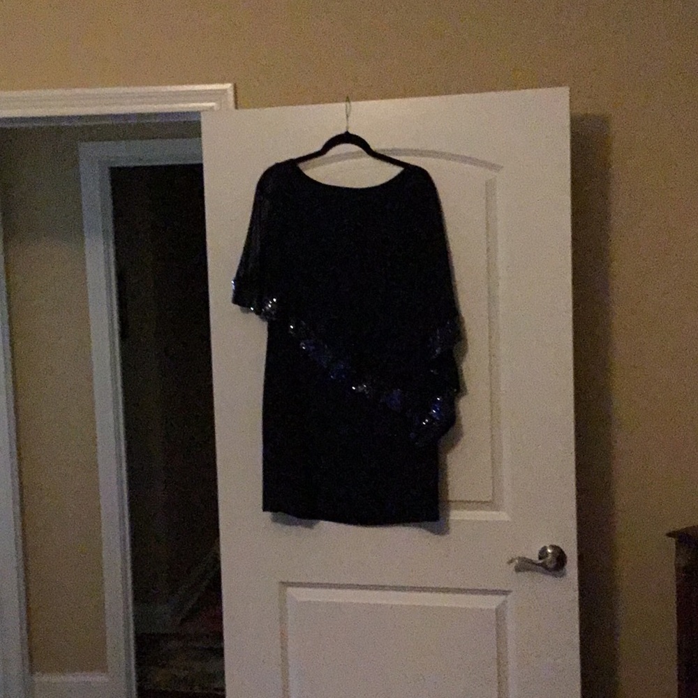 Formal navy blue dress.